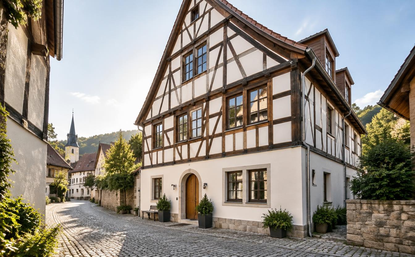Saniertes Wohnhaus mit historischer Giebelfassade und modernem Anbau